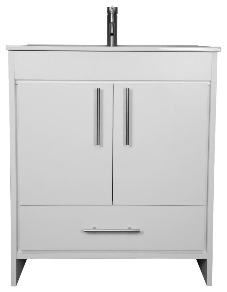 Pacific 30" Vanity With Integrated Ceramic Top and Brushed Nickel Handles, Gloss