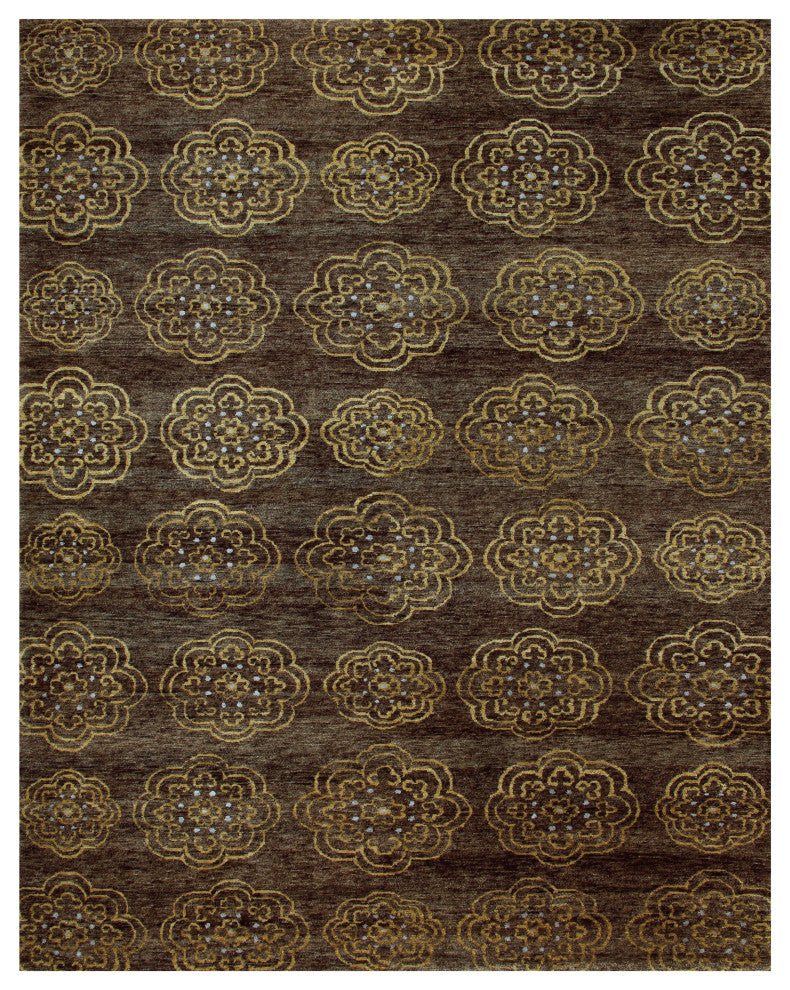 Weave & Wander Timeo Hand Knot Oriental Rug, Brown/Gold, 4'x6'