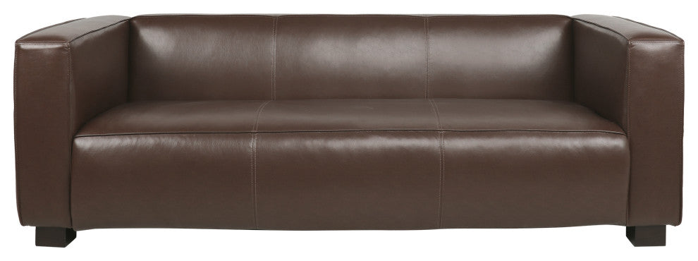 Minkler Contemporary Faux Leather 3 Seater Sofa, Dark Brown/Dark Walnut