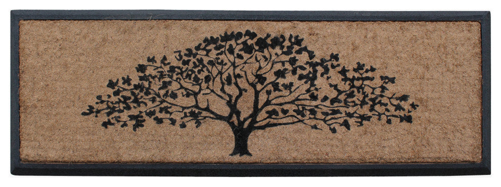 A1HC Flocked Hand-Crafted Rubber Coir Life Of Tree Double Door Mat, 18"x48"