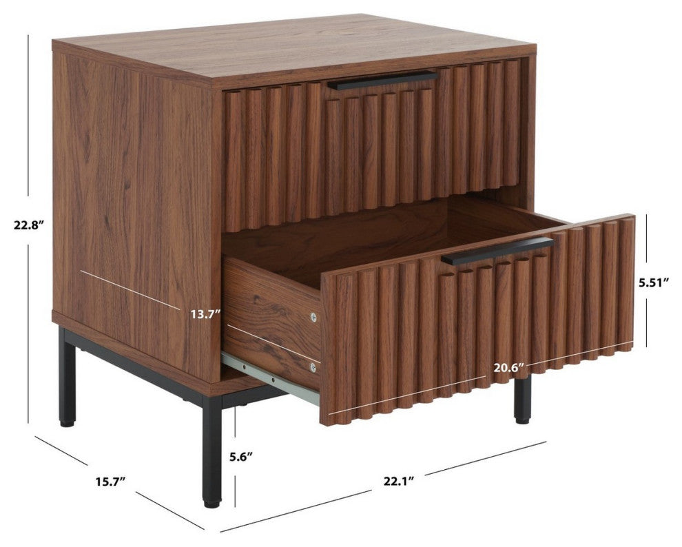 Safavieh Lylia 2 Drawer Nightstand, Walnut/Black