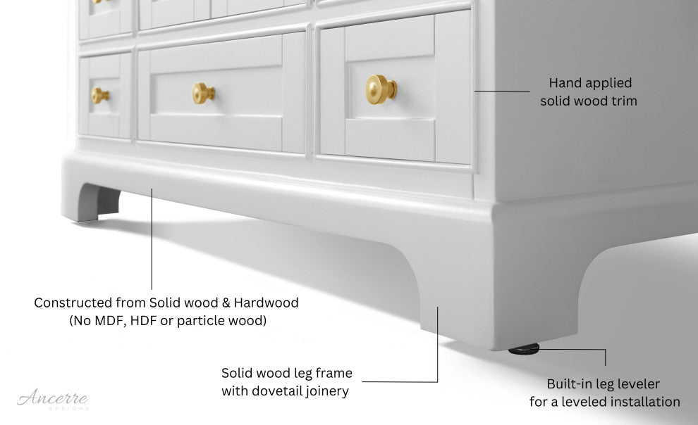 Audrey Vanity Set, White, 66", Gold Hardware, No Mirror