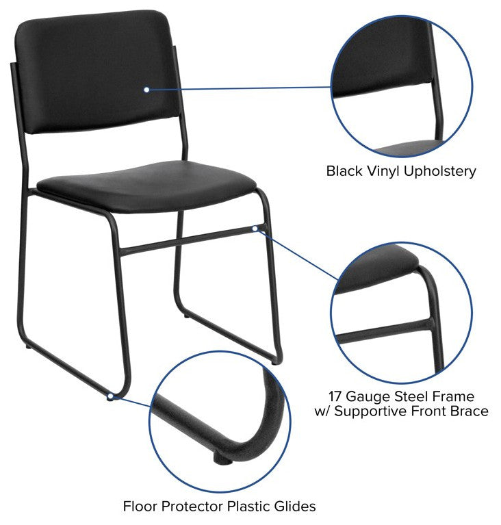 5 Pack Stackable Chair, Multipurpose Design With Black Upholstered Seat, Vinyl