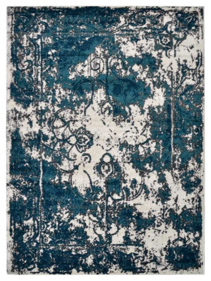 Machine Woven Heatset Polypropylene Area Rug Abstract Ivory Blue, [Rectangle] 10'x13'