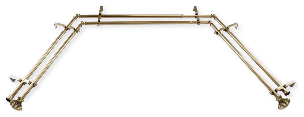 Maurice 13/16" Bay Window Double Curtain Rod, Antique Brass