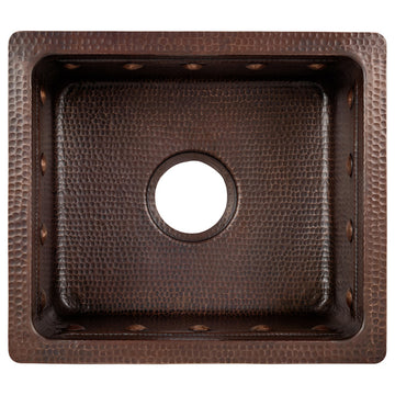 16" Gourmet Rectangular Hammered Copper Bar/Prep Sink With Barrel Strap Design