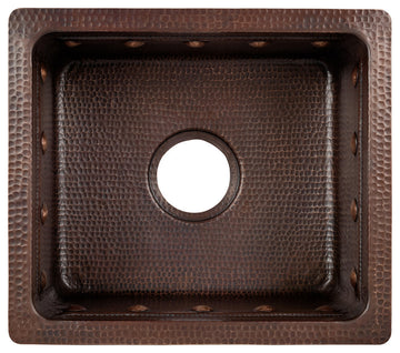 16" Gourmet Rectangular Hammered Copper Bar/Prep Sink With Barrel Strap Design