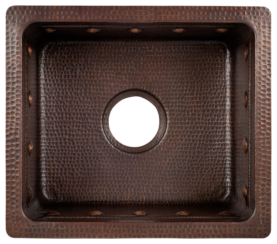 16" Gourmet Rectangular Hammered Copper Bar/Prep Sink With Barrel Strap Design