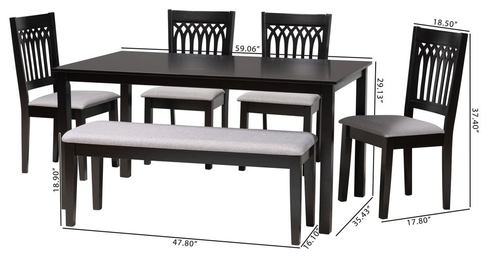 Marsala Modern Collection, Gray/Dark Brown, 6-Piece Dining Set