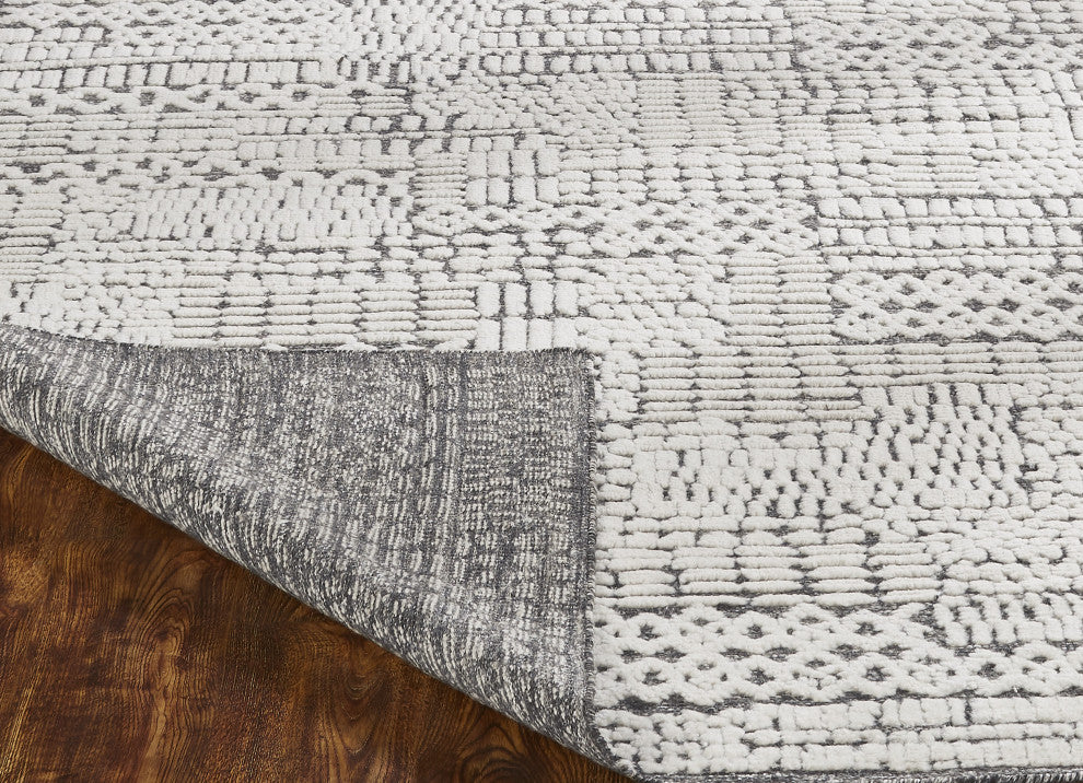 Ivory Contemporary Geometric Transitional High-Low Area Rug