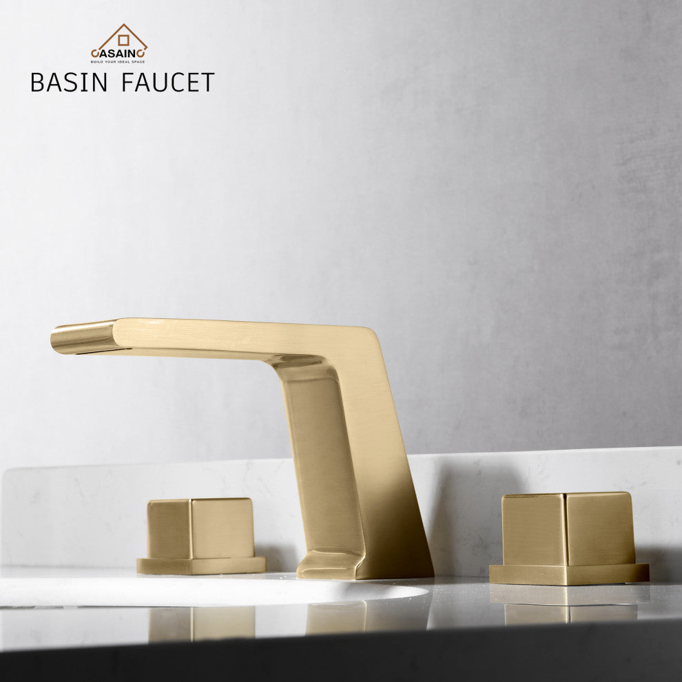 CASAINC Roman Tub 3 Hole Bathtub Sink Faucet Set Waterfall Spout, Brushed Gold