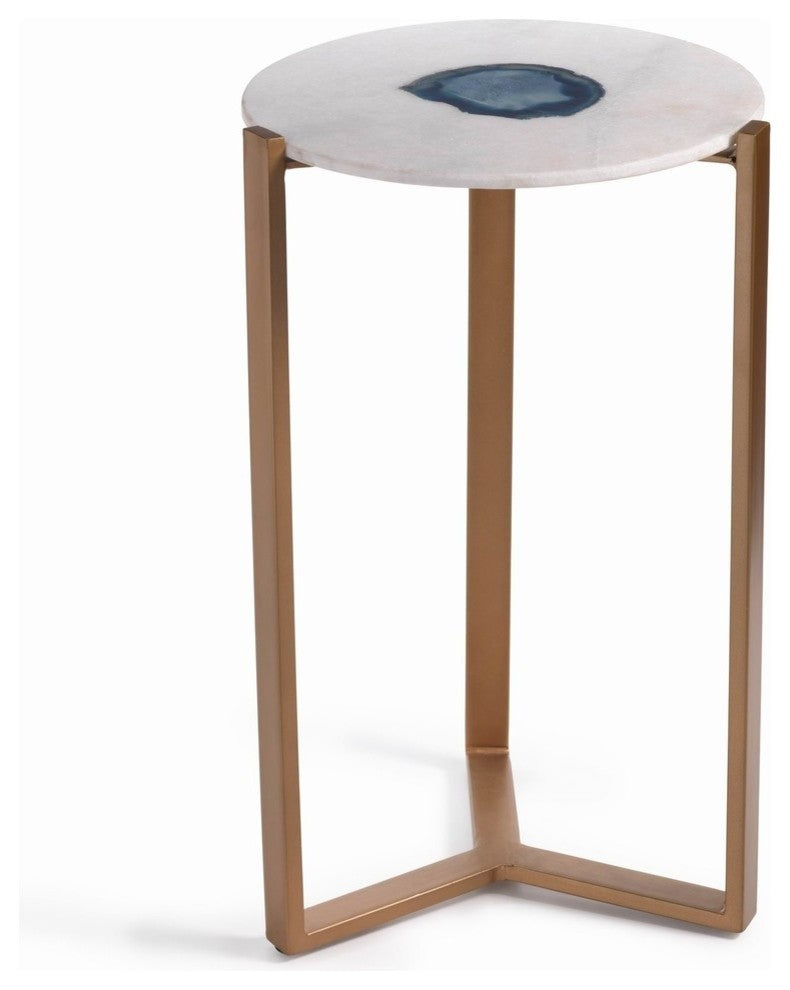 "Caspian" 20" Tall Accent Table, Marble and Inlaid Agate