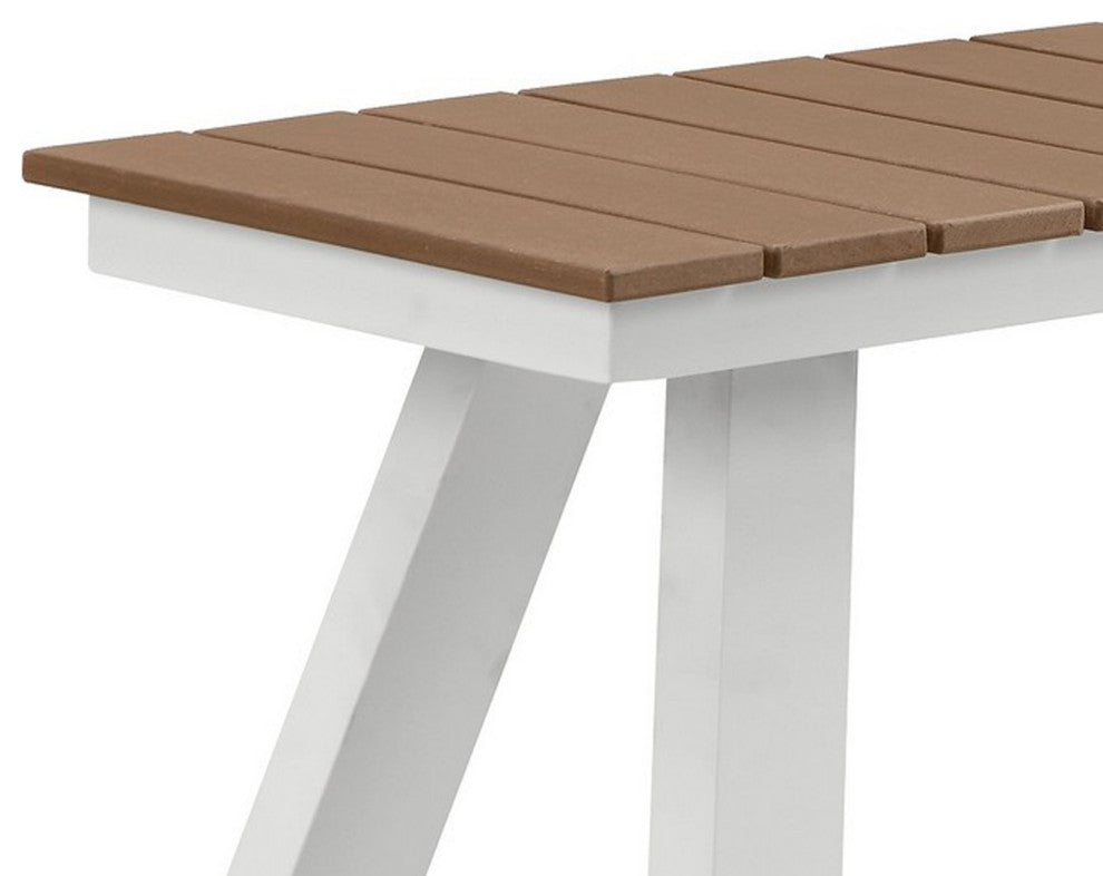 Benzara BM287732 Zia 54" Outdoor Dining Bench, Brown Polyresin Top, White