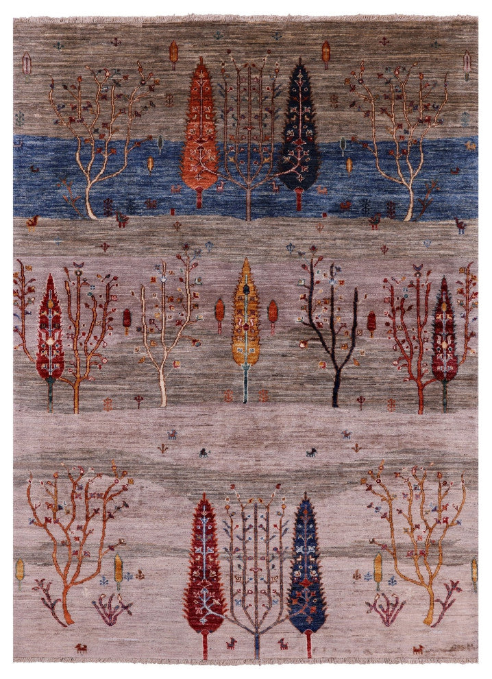 Tribal Persian Gabbeh Wool Rug 4' 10" X 6' 8" Q5303