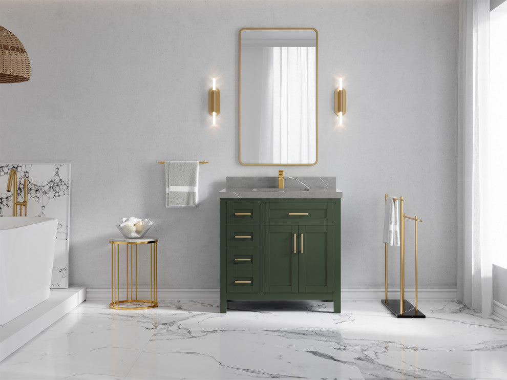 Cambridge 36 Center Sink Bath Vanity in Pewter Green 2" Piatra Gray