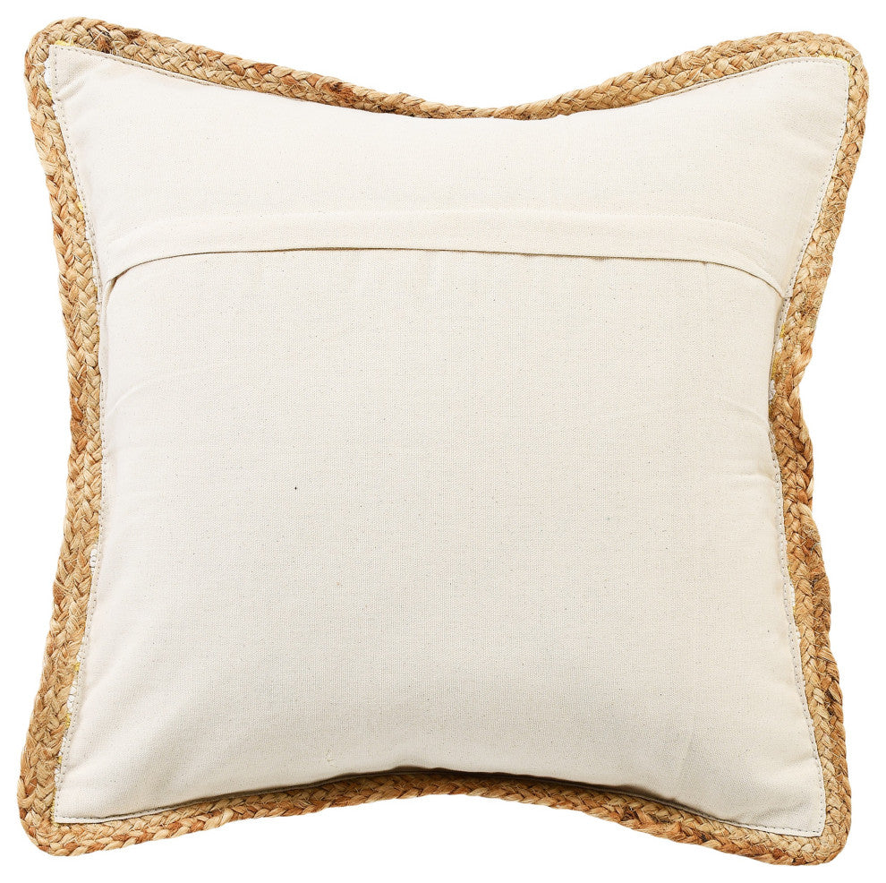 Golden Yellow and White Striped Jute Bordered Throw Pillow
