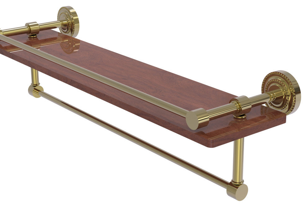 Dottingham 22" Wood Shelf with Gallery Rail and Towel Bar, Unlacquered Brass