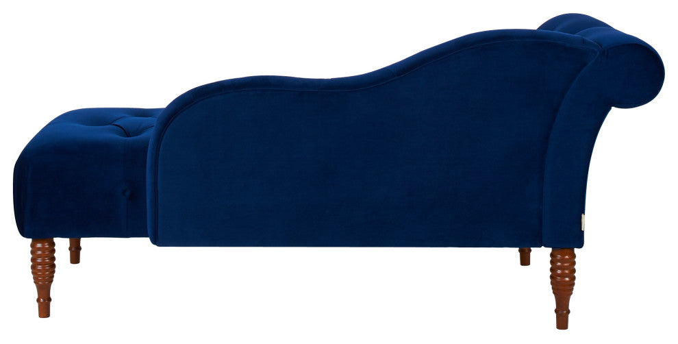 Velvet Tufted Roll Back Chaise Lounge, Navy Blue, RAF