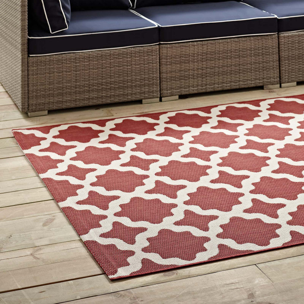 Cerelia Moroccan Trellis 9x12 Indoor and Outdoor Area Rug, Red and Beige