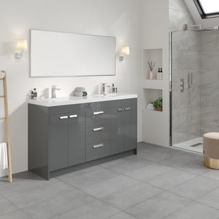 Eviva Lugano 60" Gray Modern Double Sink Bathroom Vanity With White Top