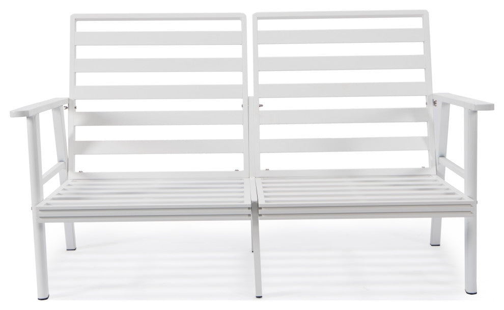 Leisuremod Walbrooke Patio Loveseat With White Aluminum Frame, Gray