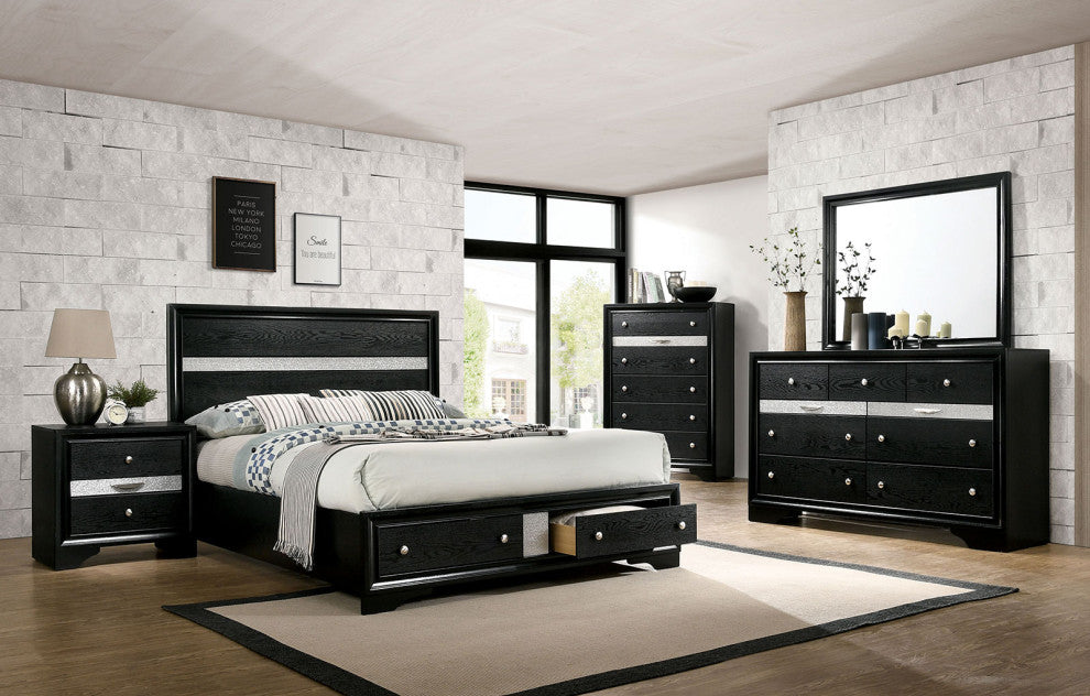 7 Drawers Wooden Dresser with Round Handle Design, Black