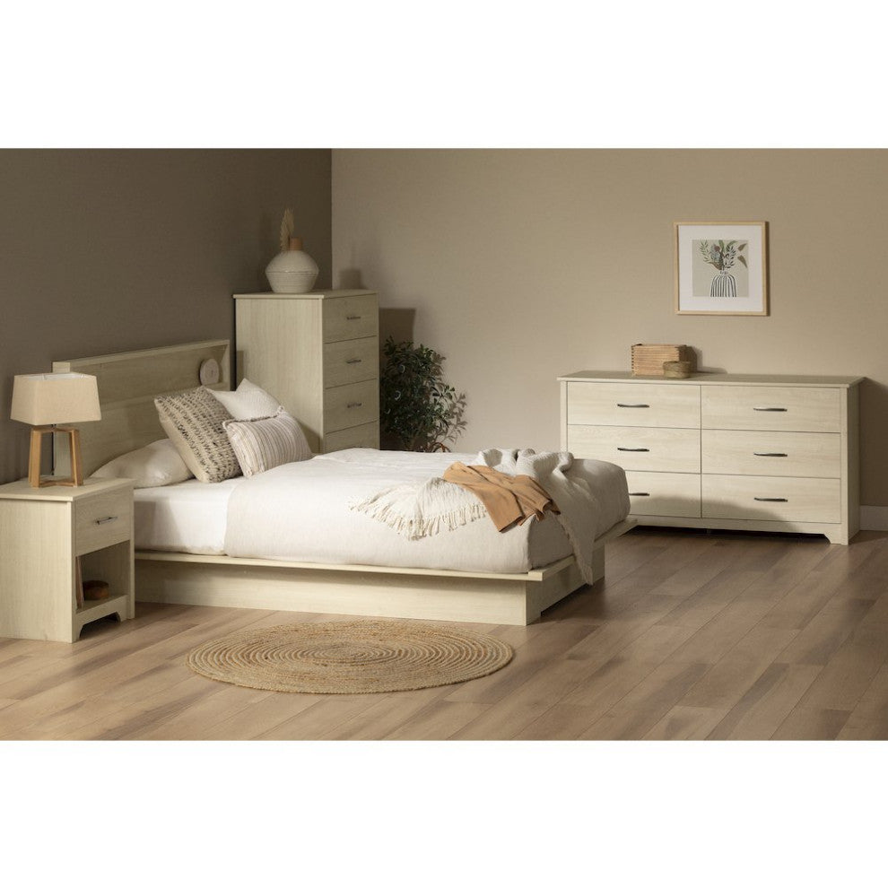 Fusion Headboard with Storage Shelf, Bleached Oak
