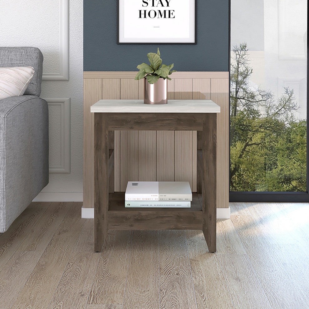 Paulson Rustic Side Table Onyx Top by RST Brands, Brown/White