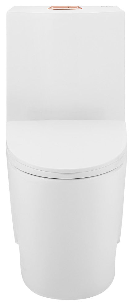St. Tropez Elongated Toilet Dual Vortex Flush Glossy White, Rose Gold Hardware