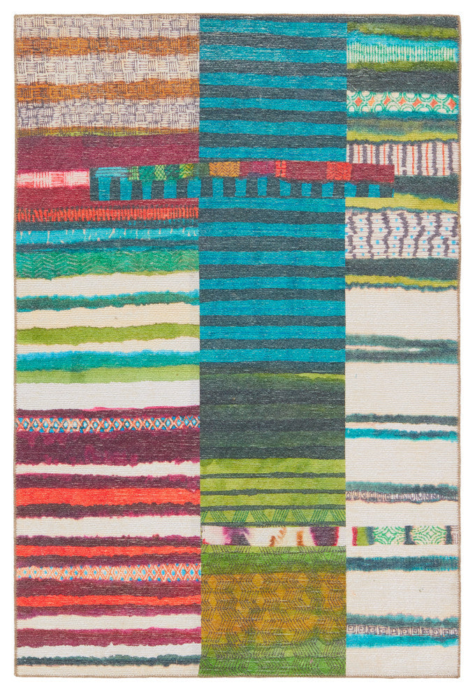 Vibe Bellium Outdoor Striped Multicolor/Blue Runner Rug 2'6"X8'