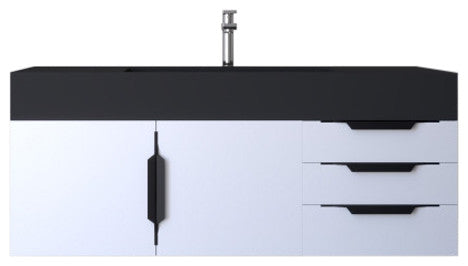 CastelloUSA Amazon 48" Wall Mounted Vanity Set, White, Black Top, Black Handles