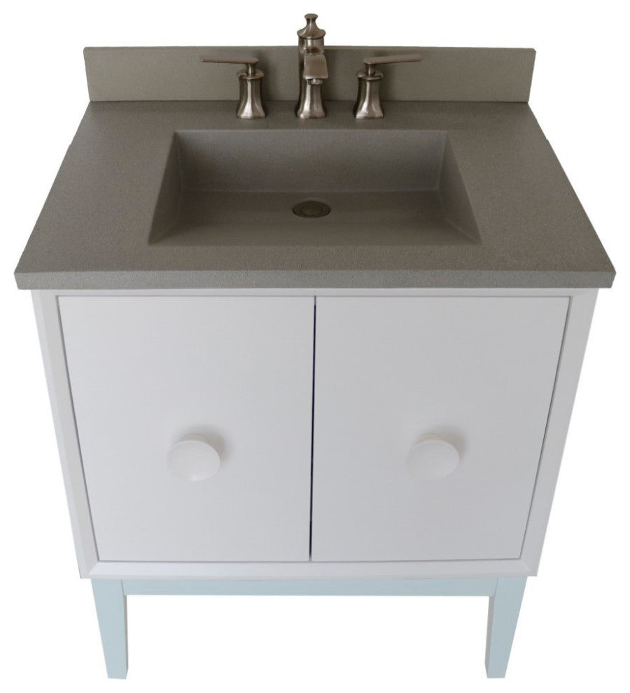 31" Single Vanity, White Finish With Gray Concrete Top And Rectangle Sink