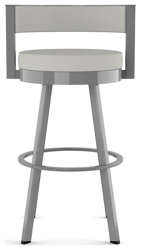 Amisco Browser Swivel Counter and Bar Stool, Light Grey Polyester / Metallic Grey Metal, Counter Height