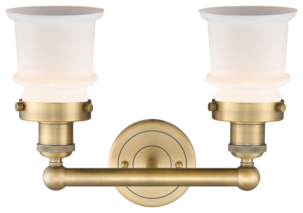 Canton 2-Light 14" Bath Vanity Light, Brushed Brass Finish, Matte White Shade