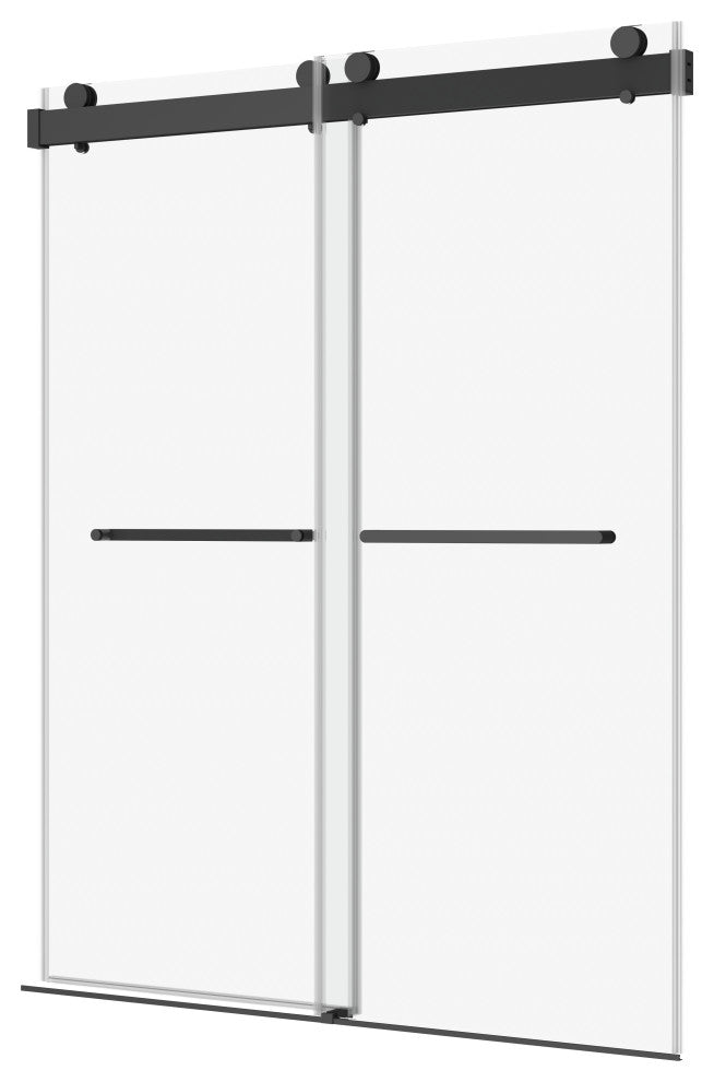 48" Frameless Sliding Shower Door, Matte Black, Soft-Closing