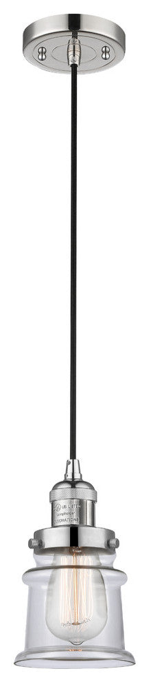 Small Canton 1-Light Mini Pendant, Polished Nickel, Clear