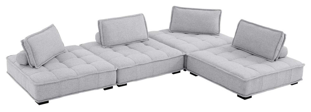 Saunter Tufted Fabric Fabric 4-Piece Sectional Sofa Light Gray