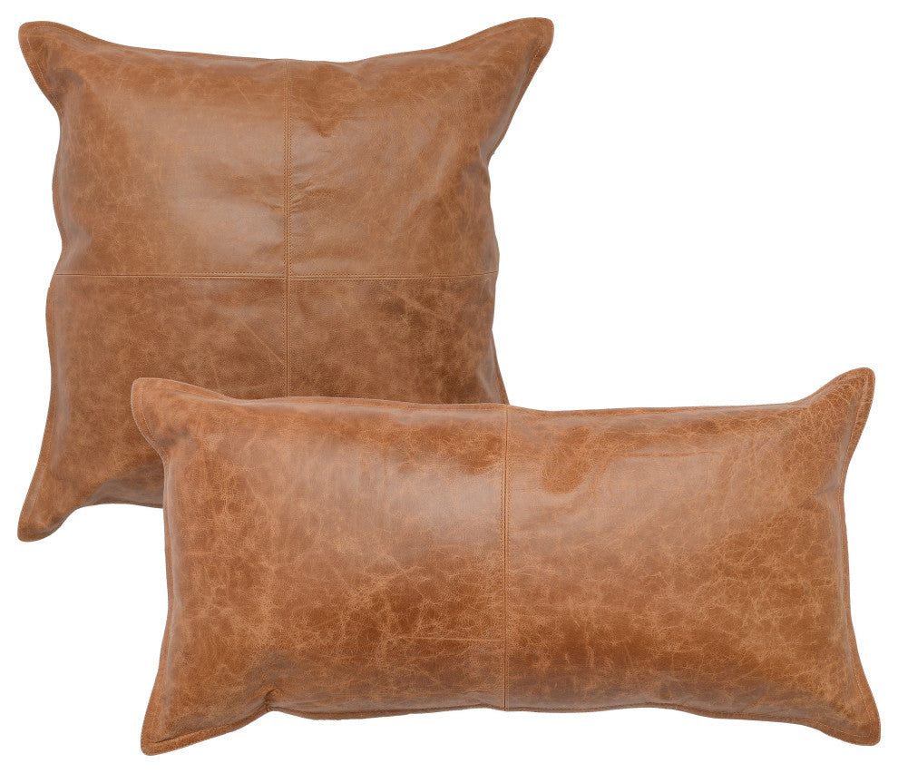 Kosas Home Cheyenne 100% Leather 22" Throw Pillow, Chestnut Brown