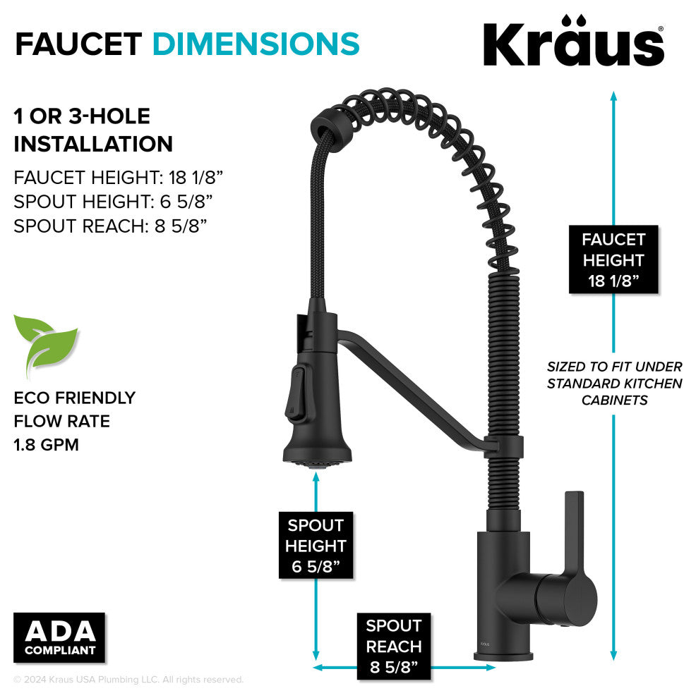KRAUS Britt Commercial Style 2-Function 1-Handle Pull Down Kitchen Faucet MB