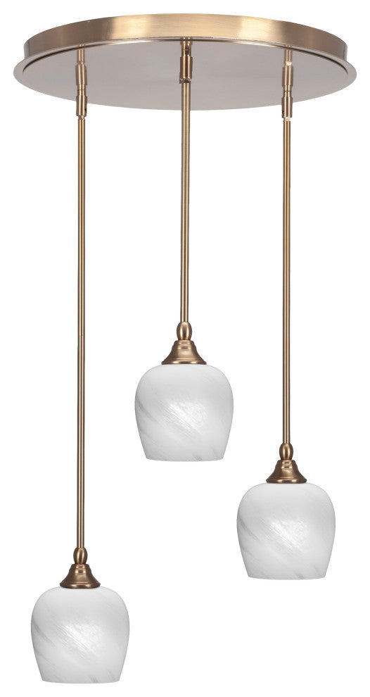Empire 3-Light Cluster Pendalier, New Age Brass/White Marble