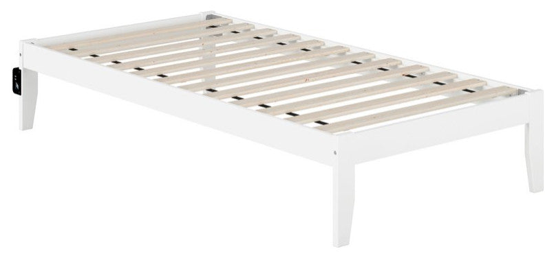 AFI Colorado Solid Wood Twin Bed with USB Charging Station in White