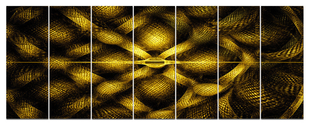 Golden Fractal Watercolor Pattern, Abstract Art on Canvas, 83"x32", 7 Panels