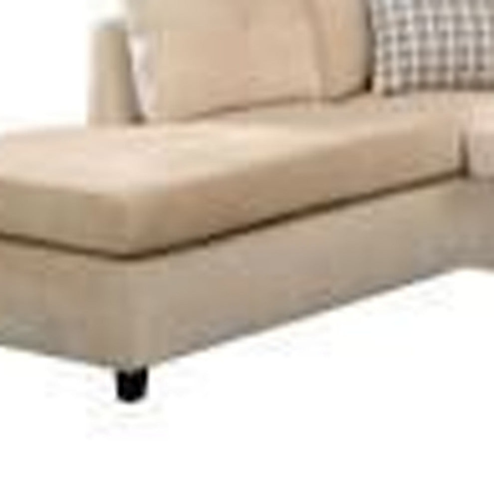 78"x33"x36" Beige Velvet Reversible Sectional Sofa With Pillows