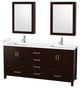 72"DBL Vanity Espresso, White Cult. Marble Countertop, Sinks, Med. Cabinets