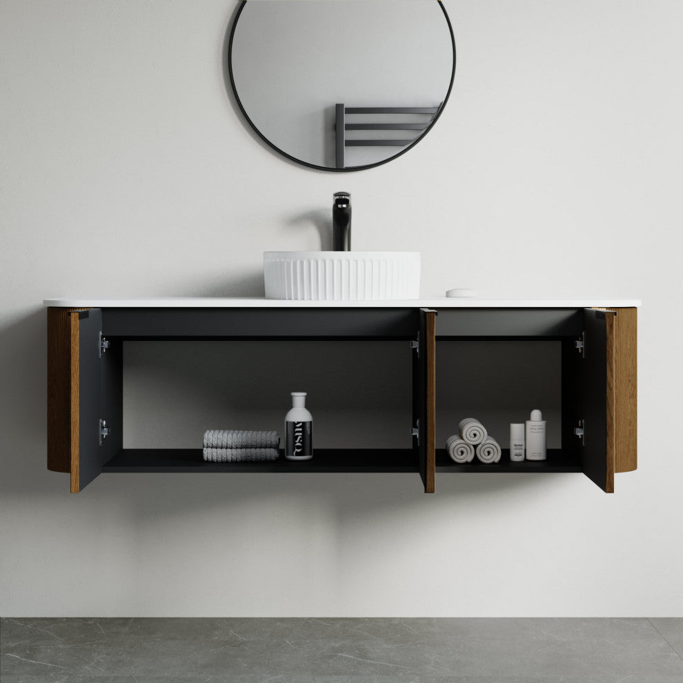 Pershing 60" Single Vanity 5 Pc Combo, Walnut, White Sink