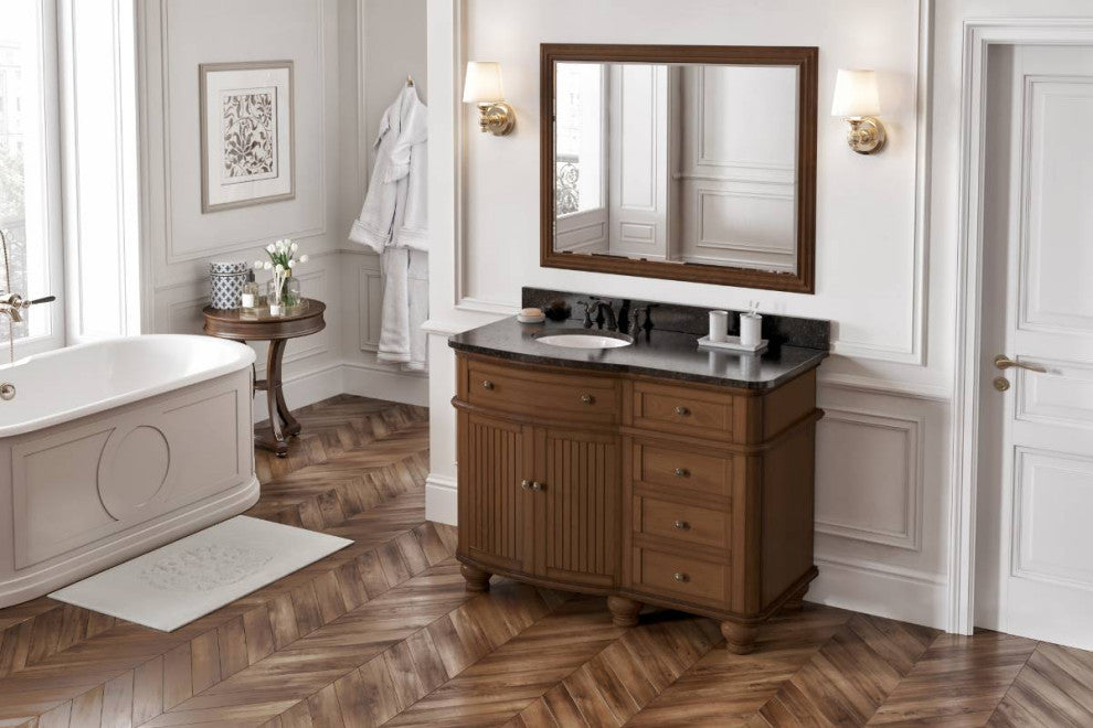 Compton Traditional Walnut 48" Oval Sink Vanity with Black Granite Vanity Top