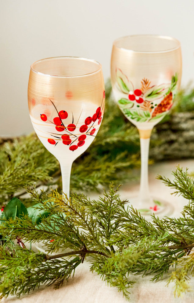 Berries 'n Branches Wine Glasses, Set of 2