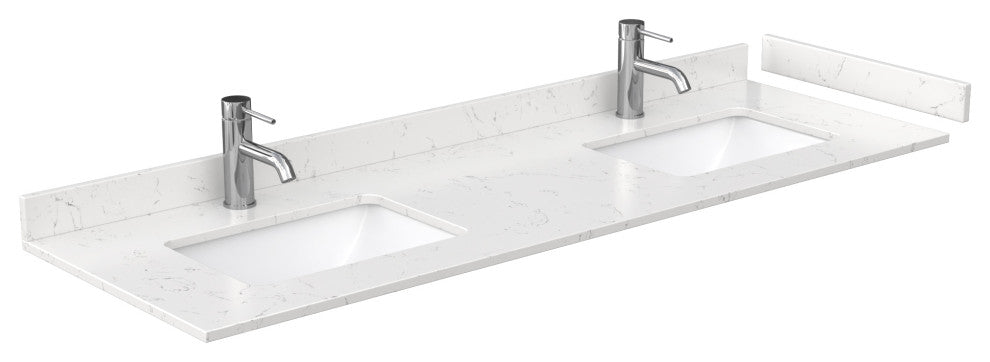 66"DBL Vanity Dark Gray, Carrara Cult. Marble Countertop, Sinks, Black Trim