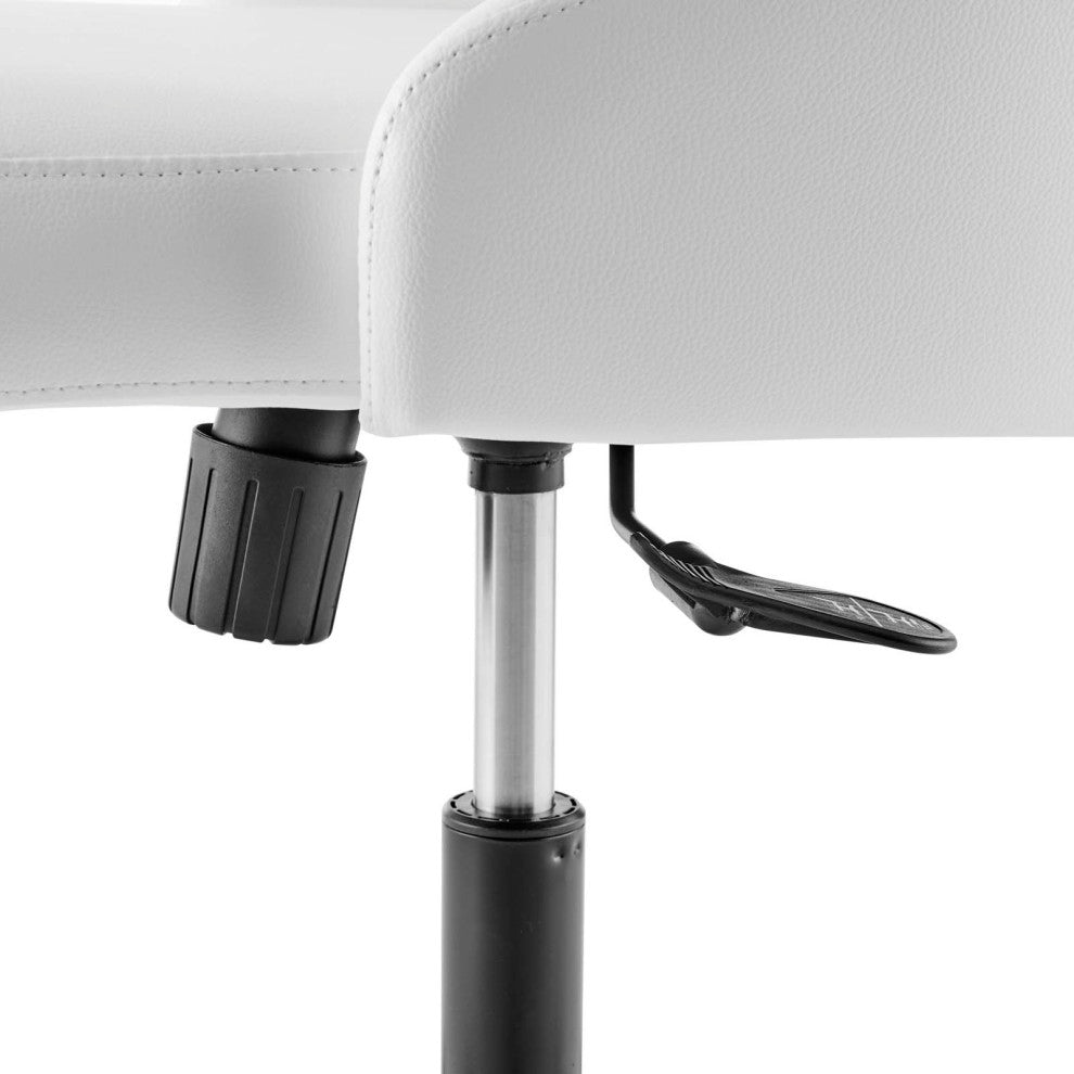 Computer Work Swivel Tufted Chair, Faux Vegan Leather, Black White, Home Office