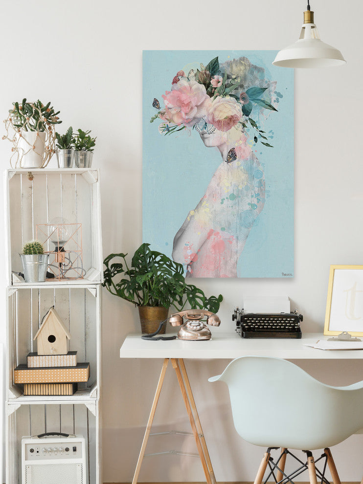 "Flower and Butterflies" Painting Print on Wrapped Canvas, 20"x30"